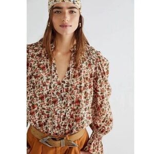 Free People Meant To Be Vintage Boho Floral Blouse Top Size Medium